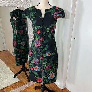 PatBO Cap Sleeve Floral Print Shift Dress, Full Zip